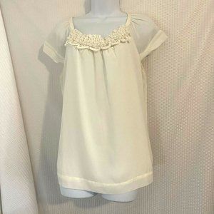 Banana Republic Cream Ruffle Scoop-Neck Blouse